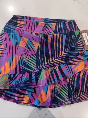 Multicolor Tropical Print Ruffle Skirt